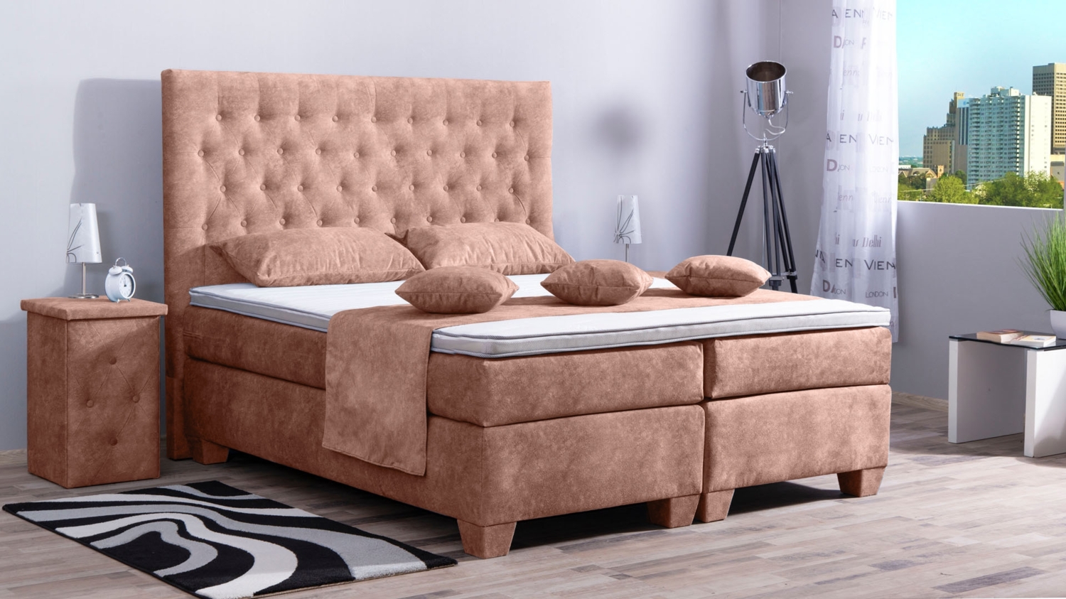 Meisterbetten Boxspringbett Vila 100x220 in DS-Altrosa, Matratzenbezug Nano, Ergoflex-Topper Bild 1