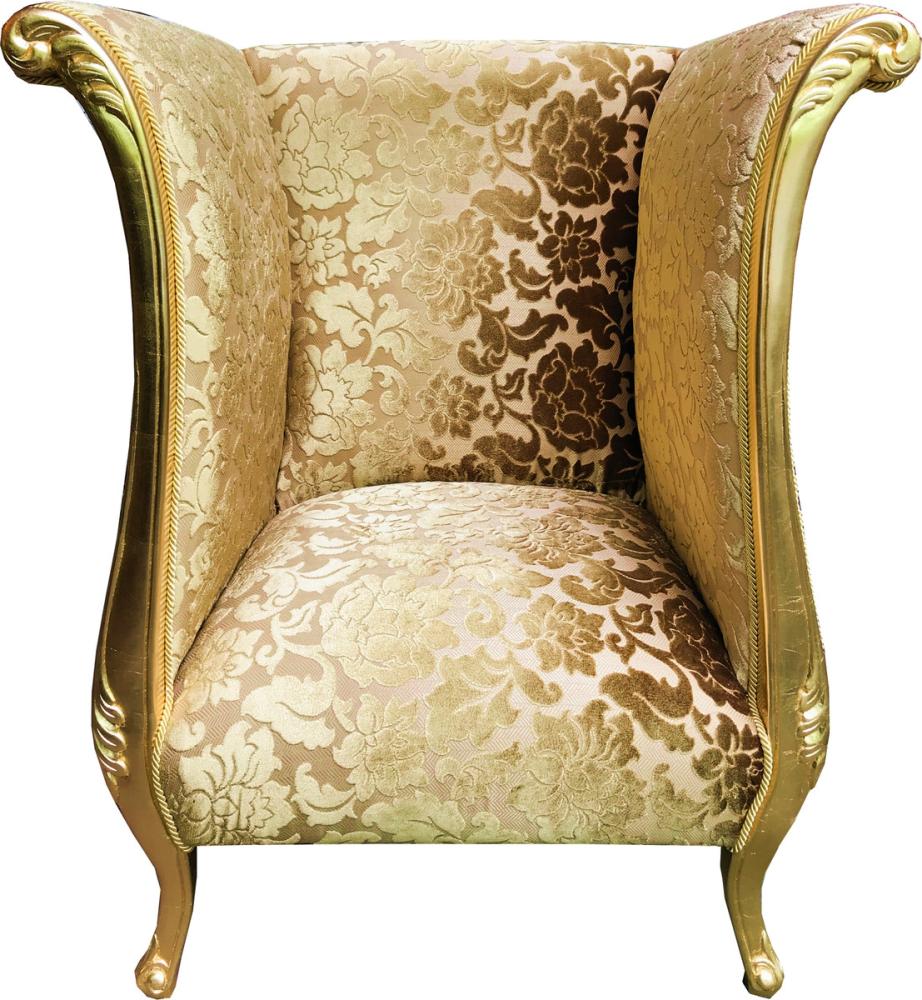 Extravaganter Pompöös by Casa Padrino Luxus Designer Sessel von Harald Glööckler Gold Bouquet Muster / Gold - Pompööser Barock Sessel Bild 1