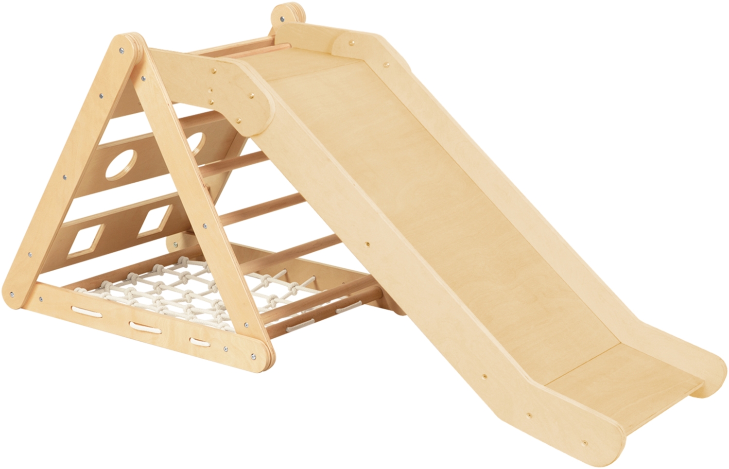 Sunny Sammie 2-in-1 Kletterdreieck mit Rutsche aus Holz in Naturfarben Indoor Klettergerüst für Kinder mit Strickleiter | Beige | Holz | 153 cm Bild 1