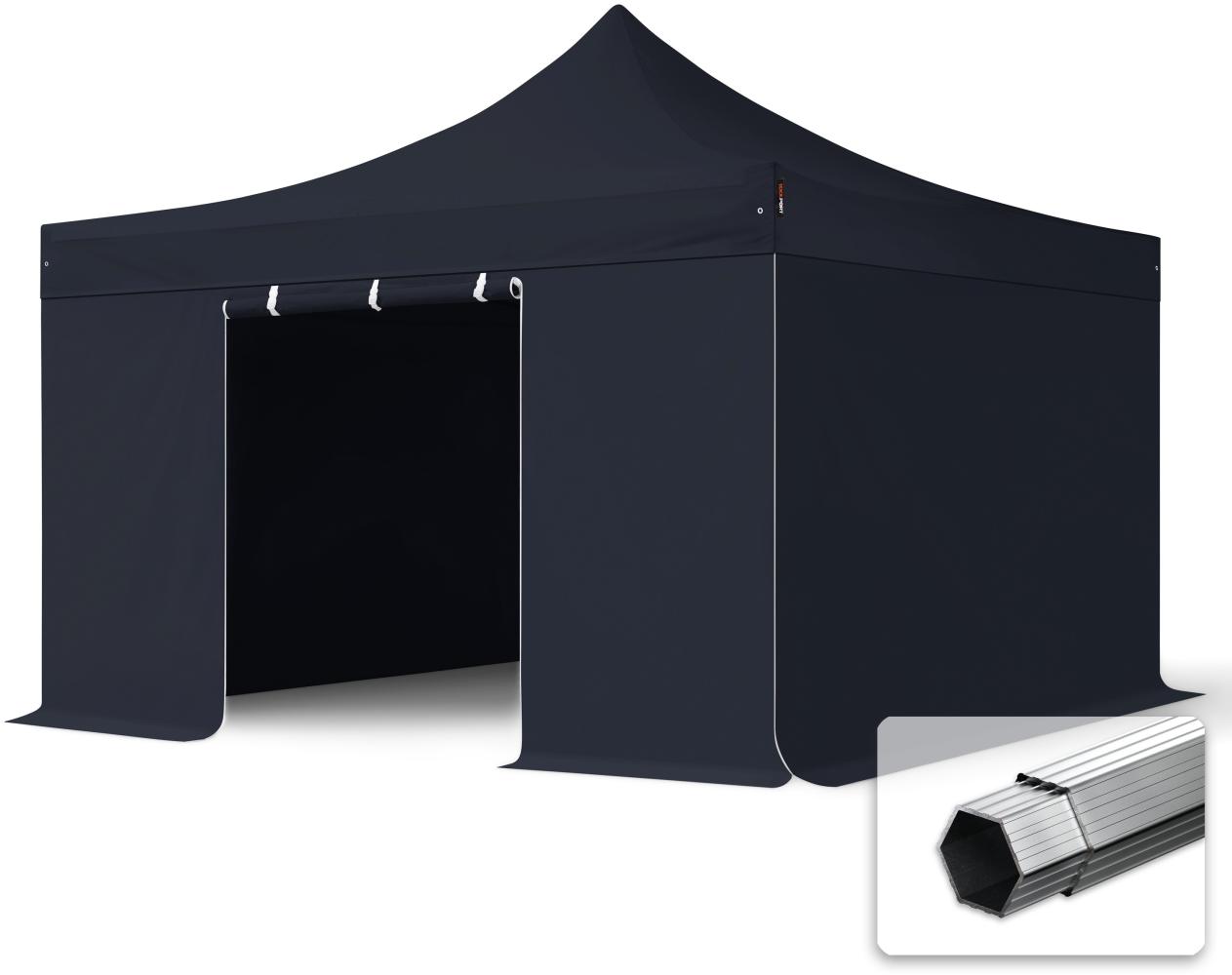 4x4 m Faltpavillon, PROFESSIONAL Alu 40mm, feuersicher, Seitenteile ohne Fenster, schwarz Bild 1