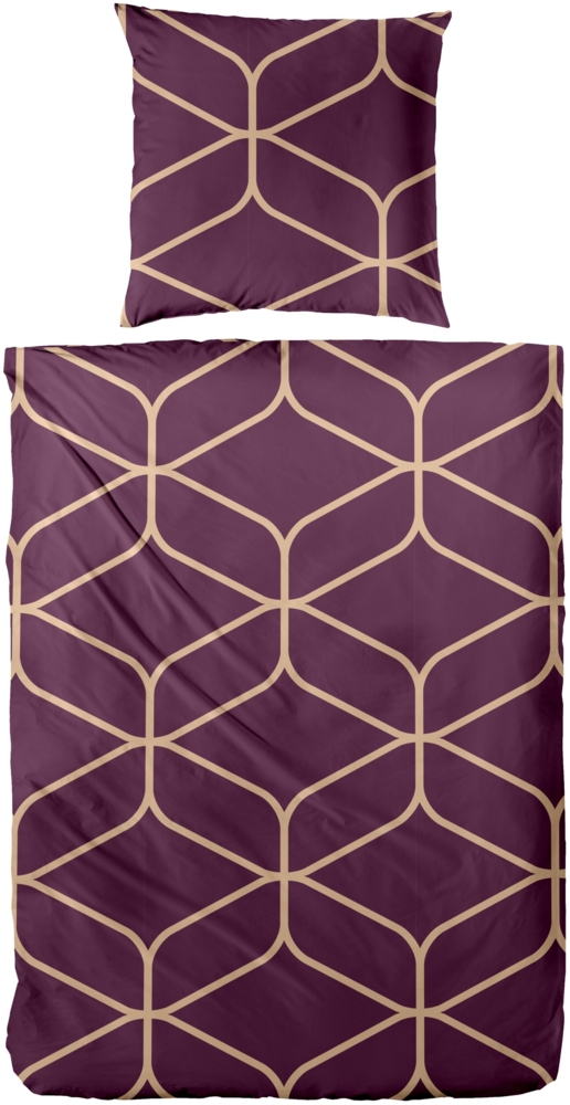 Primera Edelflanell Bettwäsche 135x200 Retro Muster dunkelrot beige 174149-67 Bild 1