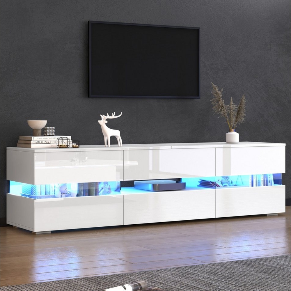 STILVORA Lowboard mit Schublade,Hochglanz-TV-Schrank Fernsehschrank mit LED&Staufach (TV-Ständer, 1 St, 4 Türen, 1 Schublade und offenes Fach), Hochglanz-TV-Schrank mit Acryl-Glaseinsatz und Drucköffnung Bild 1