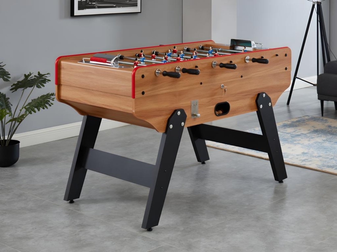 Vente-unique - Tischfußballtisch mit Münzeinwurf - 153 x 77,6 x 96 cm - MDF - Eichefarben - HENRY Bild 1