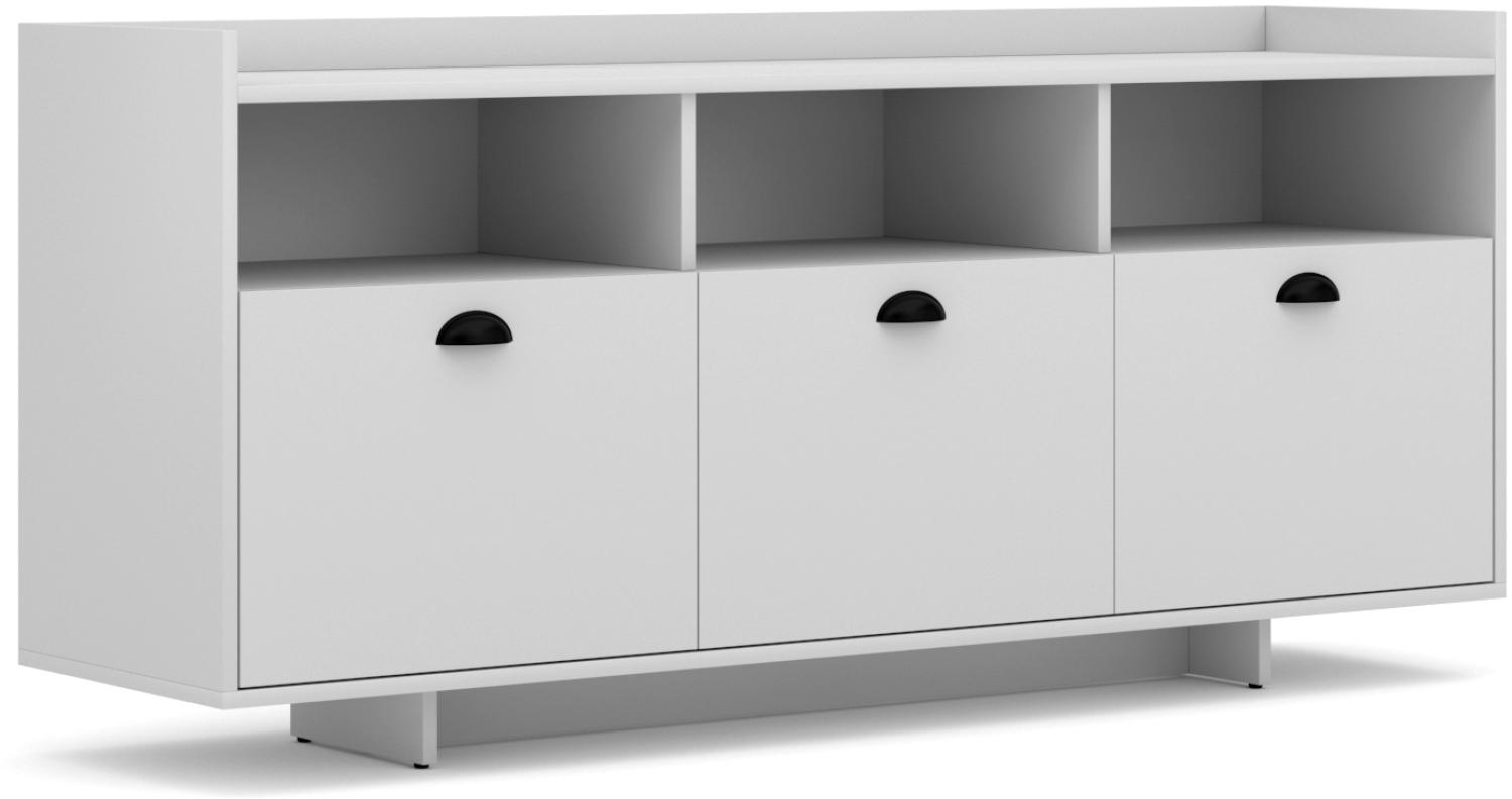 Domando Sideboard Cuneo Modern für Wohnzimmer Breite 155cm, schwarze Muschelgriffe, Weiß Matt Bild 1