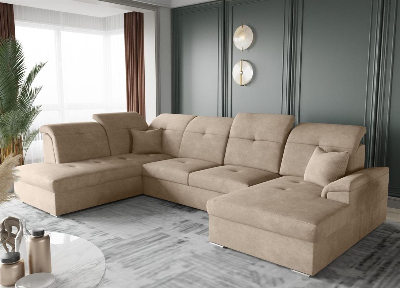 Wohnlandschaft Schlafsofa FREJA Stoff Brooklyn Cappuccino Langer Schenkel Links Bild 1