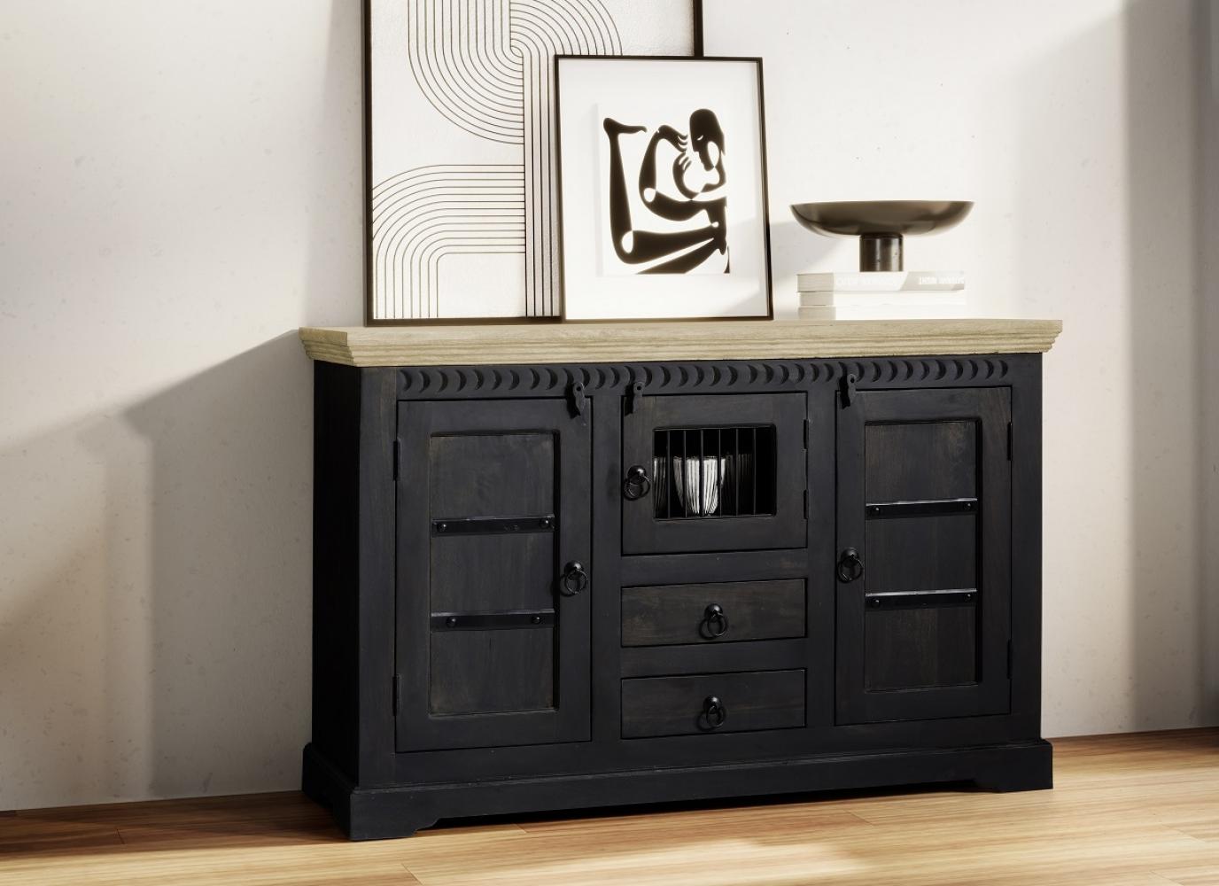 Sideboard 130x85cm 'Mumbai' Mango natur & schwarz Bild 1