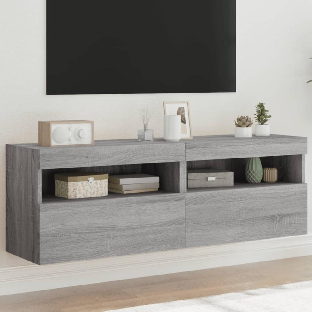 vidaXL TV-Wandschränke mit LED-Leuchten 2 Stk. Grau Sonoma 60x30x40 cm 837194 Bild 1