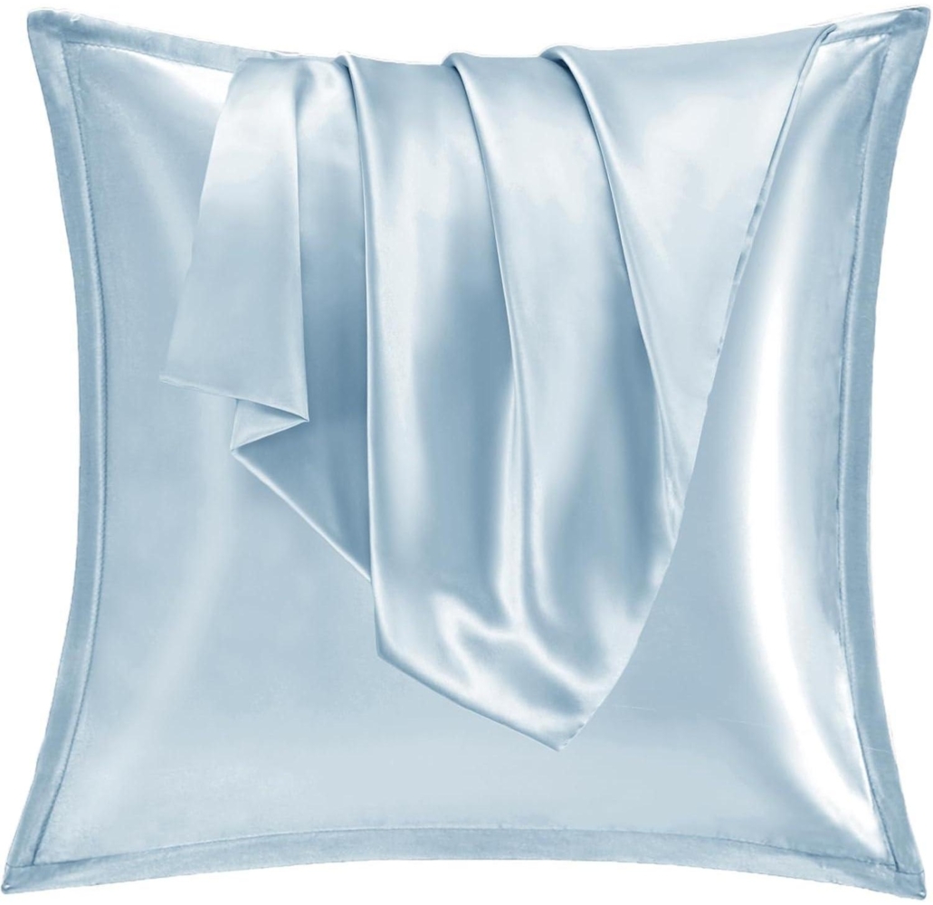 Satin Kissenbezug 80x80 2er Set Seidenkissenbezug Silk Pillowcase Light Blau Bild 1