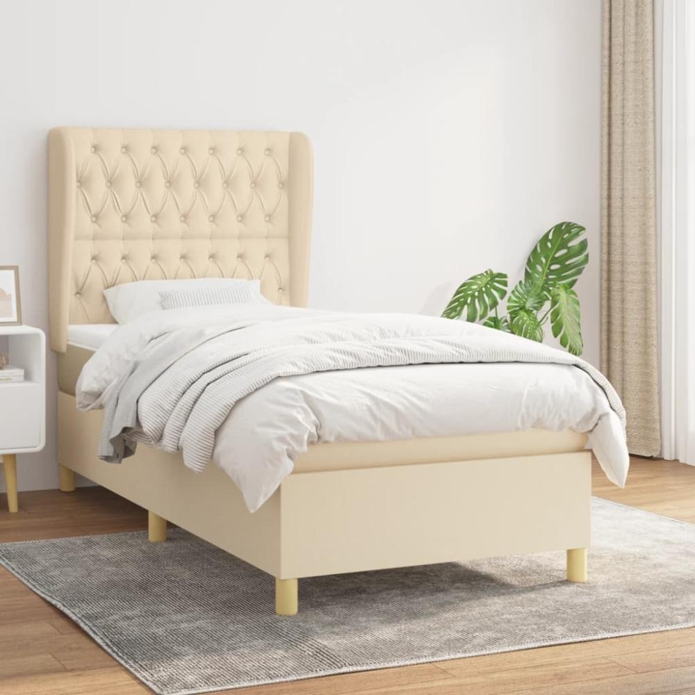 Boxspringbett mit Matratze Stoff Creme 90 x 190 cm Bild 1