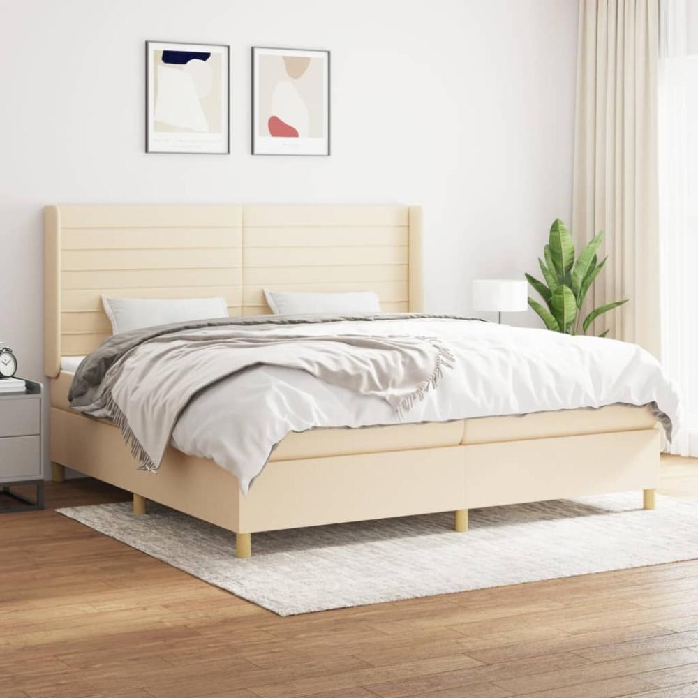 vidaXL Boxspringbett mit Matratze Stoff Creme 200 x 200 cm Bild 1