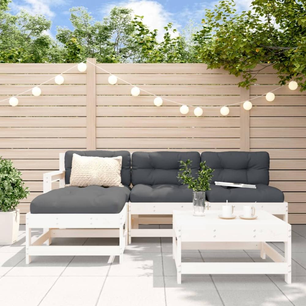 vidaXL 5-tlg. Garten-Lounge-Set mit Kissen Weiß Massivholz 3186061 Bild 1