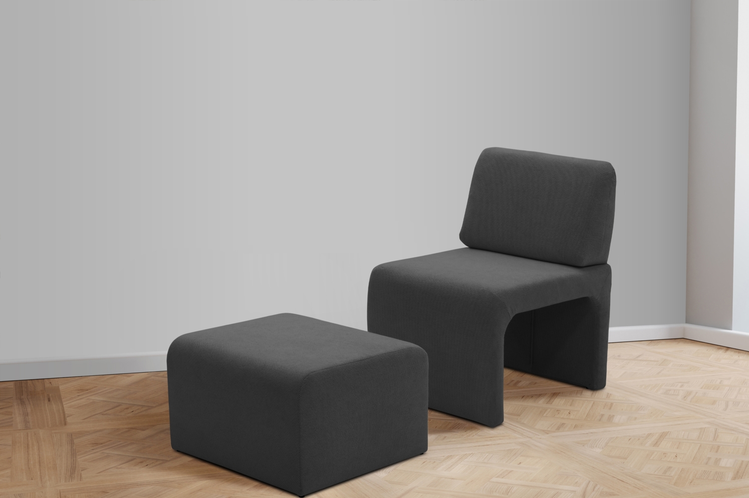 DOMO. collection Sessel 700017, Polstersessel mit Einschubhocker, rechteckig, gepolsterte Rückenlehne, Hocker im Sessel verstaubar, platzsparend, Polsterganitur, 54 x 70 x 82 (BxTxH), schwarz Bild 1