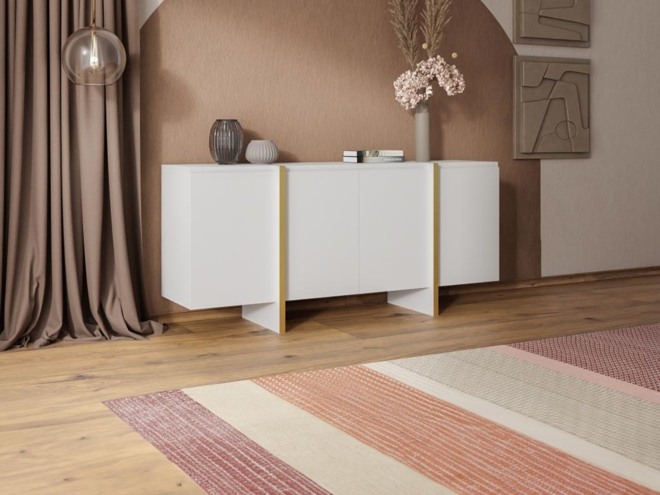 Vente-unique - Sideboard mit 4 Türen - MDF- Weiß & Goldfarben - LUVONIA Bild 1