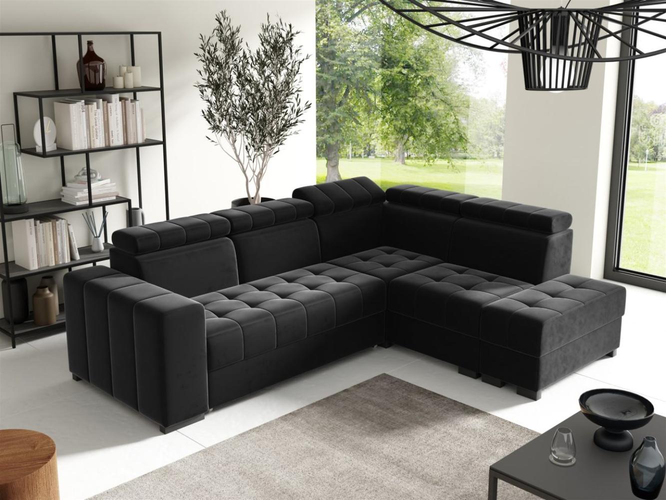 Ecksofa Schlafsofa Sofa CESENA Stoff Salvador Schwarz Ottomane Rechts Bild 1