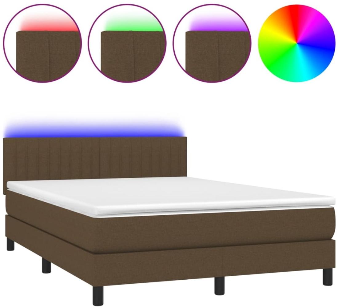 Boxspringbett mit Matratze & LED Stoff Dunkelbraun 140x200 cm Bild 1