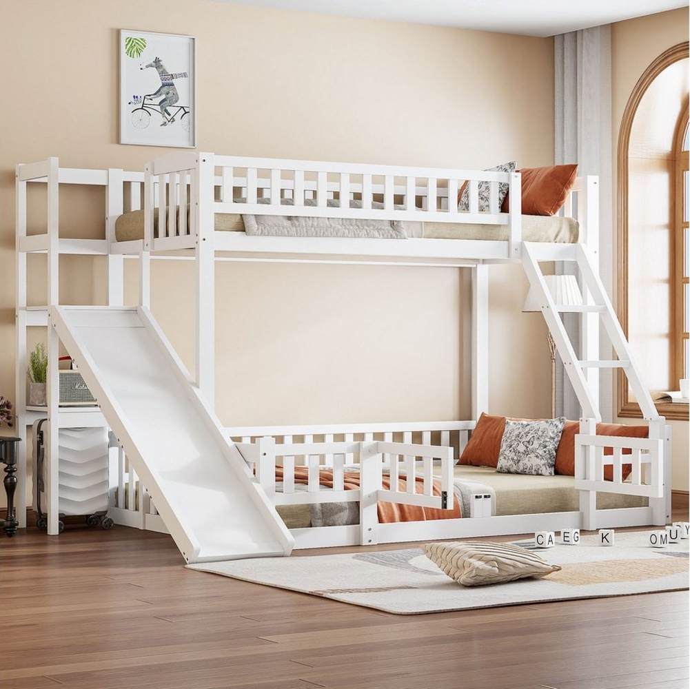 Flieks Etagenbett, Kinderbett Holzbett 90x200+140x200cm mit Ausfallschutz Rutsche Leiter Bild 1