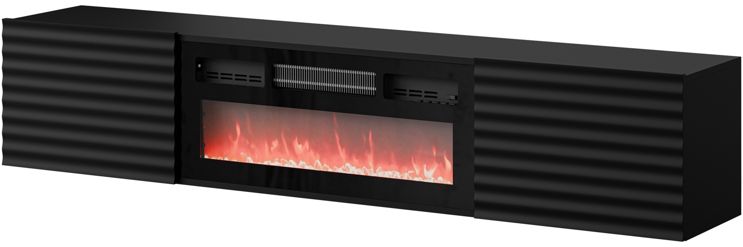 TV-Lowboard Tifiner mit Kamin mit 2 Drehtüren (Farbe: Schwarz) Bild 1