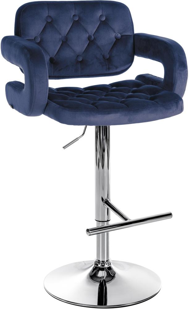 CLP Barhocker Dublin Samt,blau Metall in Chromoptik Bild 1