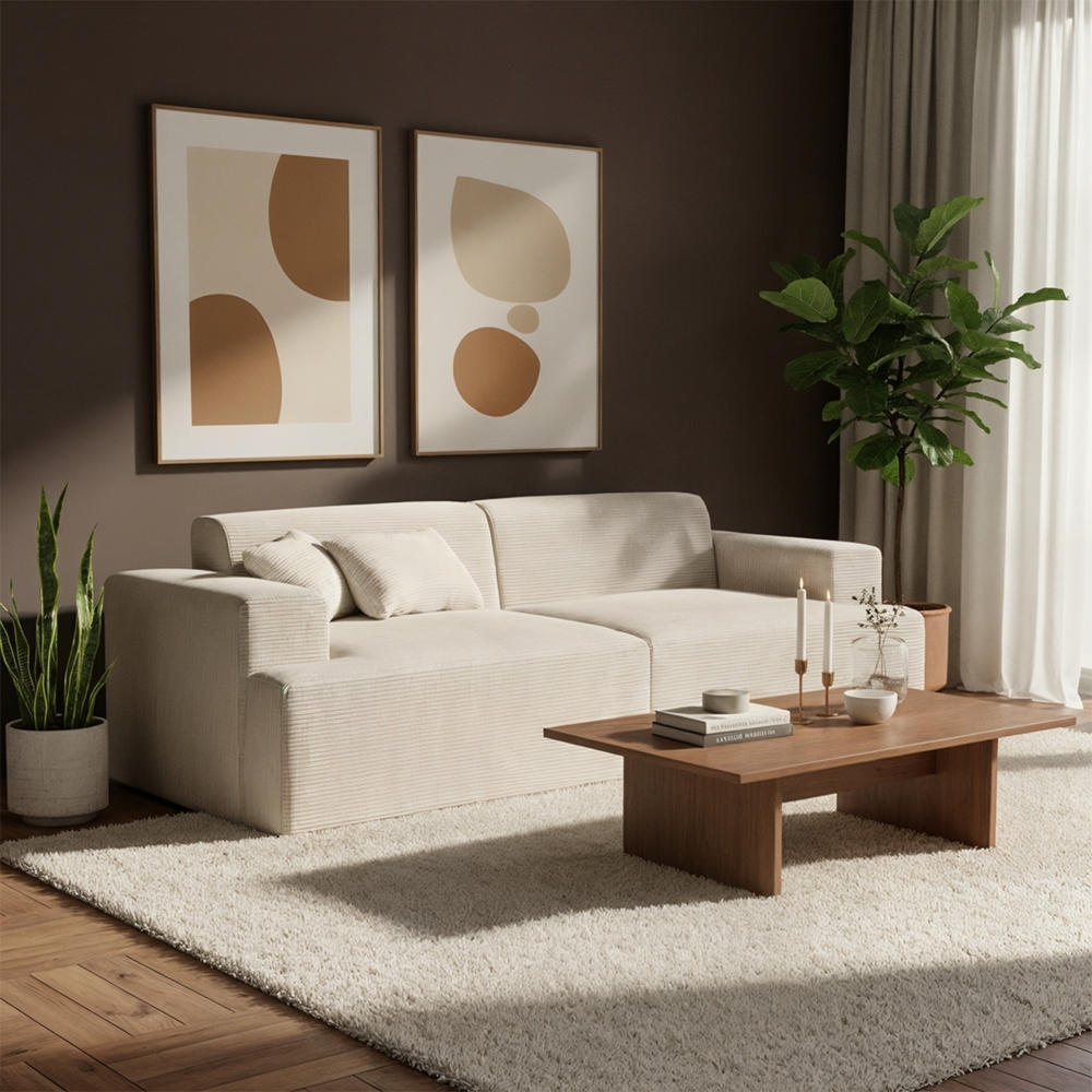 skølm 'Freki' Cloud Sofa 2 Sitzer, Vollschaumcouch mit Federkern und Vakuum-Kompression, kein Aufbau erforderlich, mit 2 Kissen, Cord beige Bild 1