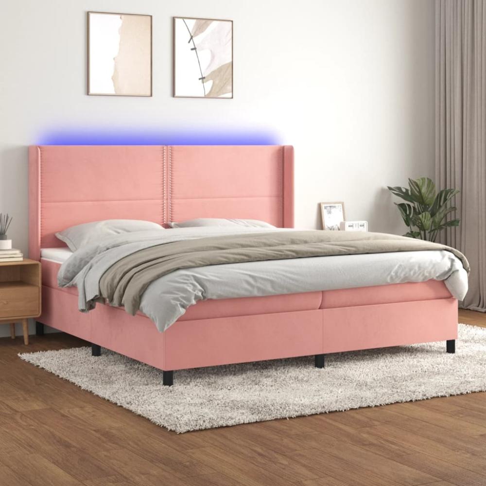 vidaXL Boxspringbett mit Matratze & LED Rosa 200x200 cm Samt, Härtegrad: H2 [3139528] Bild 1