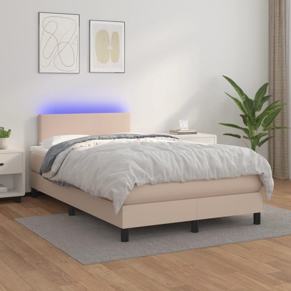 vidaXL Boxspringbett mit Matratze & LED Kunstleder Braun 120 x 200 cm, Härtegrad: H2 [3134098] Bild 1