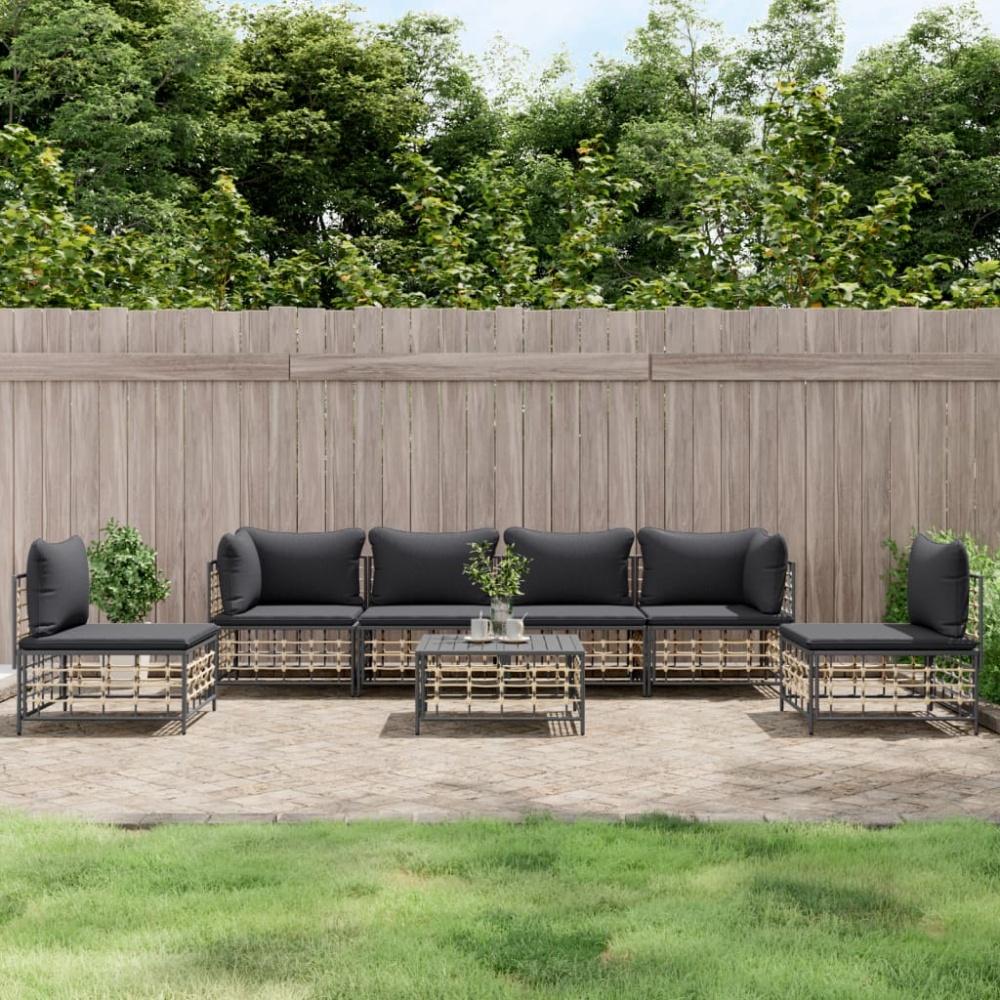 vidaXL 7-tlg. Garten-Lounge-Set mit Kissen Anthrazit Poly Rattan 3186723 Bild 1