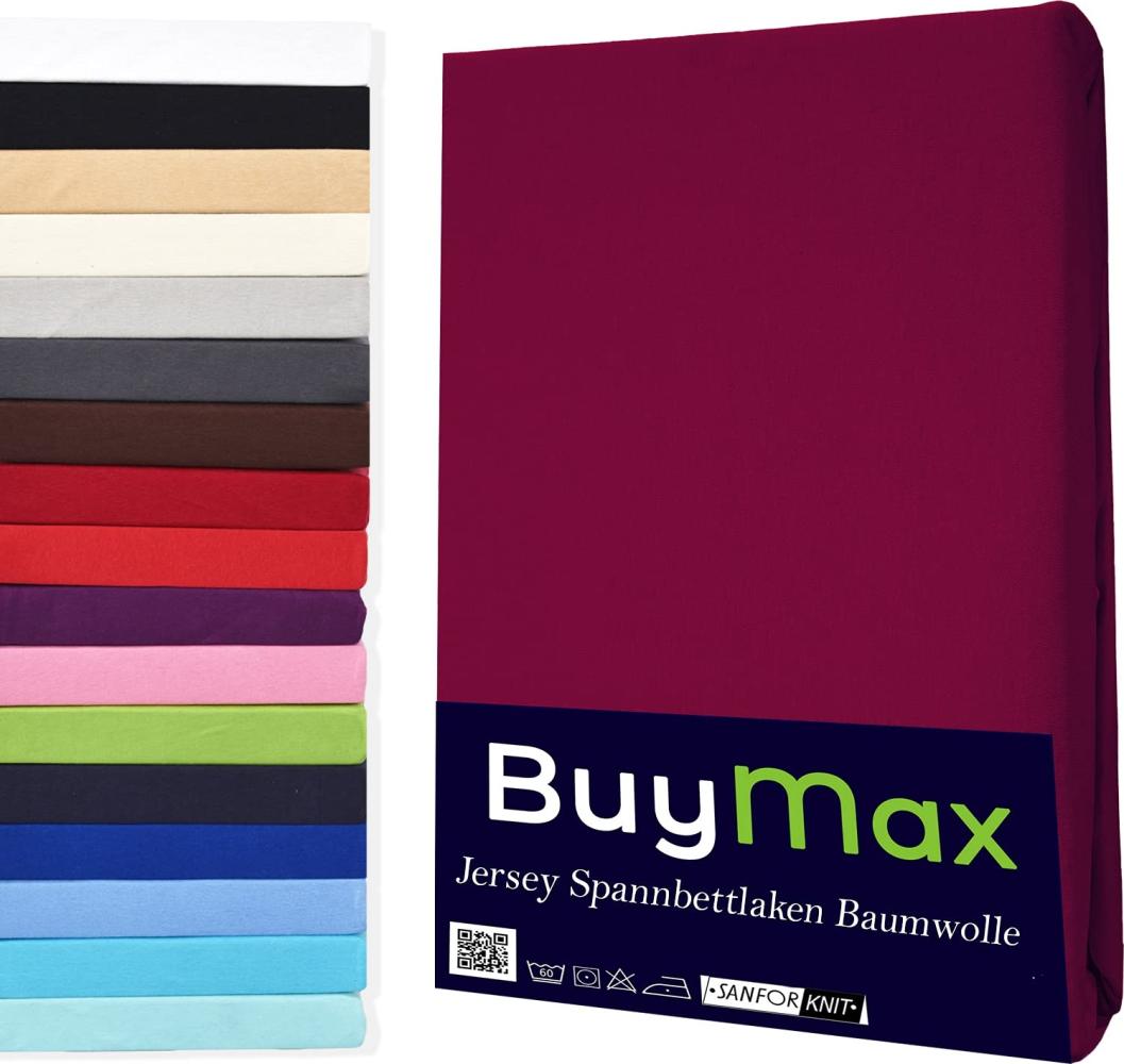 Buymax Topper Spannbettlaken 180x200 cm Spannbetttuch 100% Baumwolle Jersey für Matratzentopper bis 9 cm Matratzenhöhe Bettlaken für Boxspringbett Topper, Bordeaux Rot Bild 1