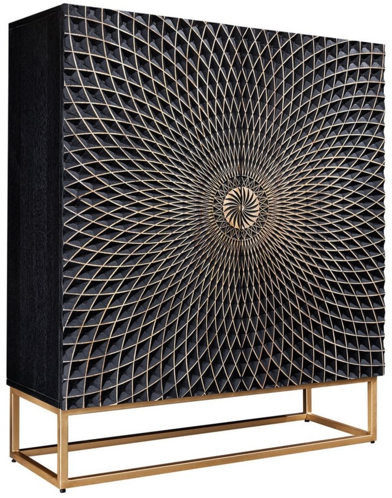 riess-ambiente Highboard ILLUSION 120cm schwarz / gold (Einzelartikel, 1 St), Mango-Massivholz · Metall · 3D Schnitzereien · Wohnzimmer · Design Bild 1