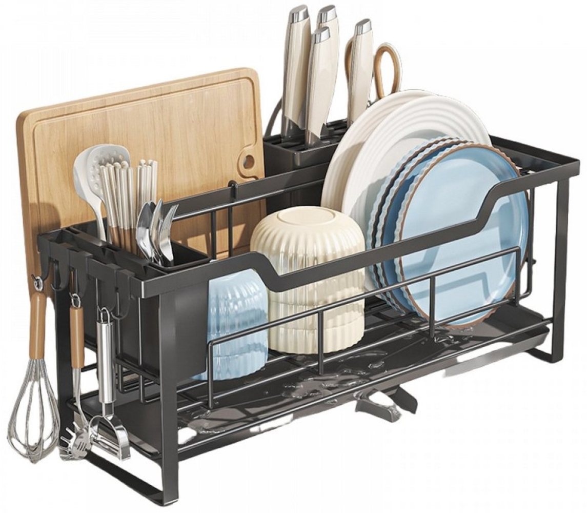 BBWL Küchenregal Küchen-Abtropfgestell schmal für platzsparende Organisation, Geschirraufbewahrung, mit Messerblock, Besteckhalter, Schneidebrettablage und abnehmbarer Abtropfschale Bild 1