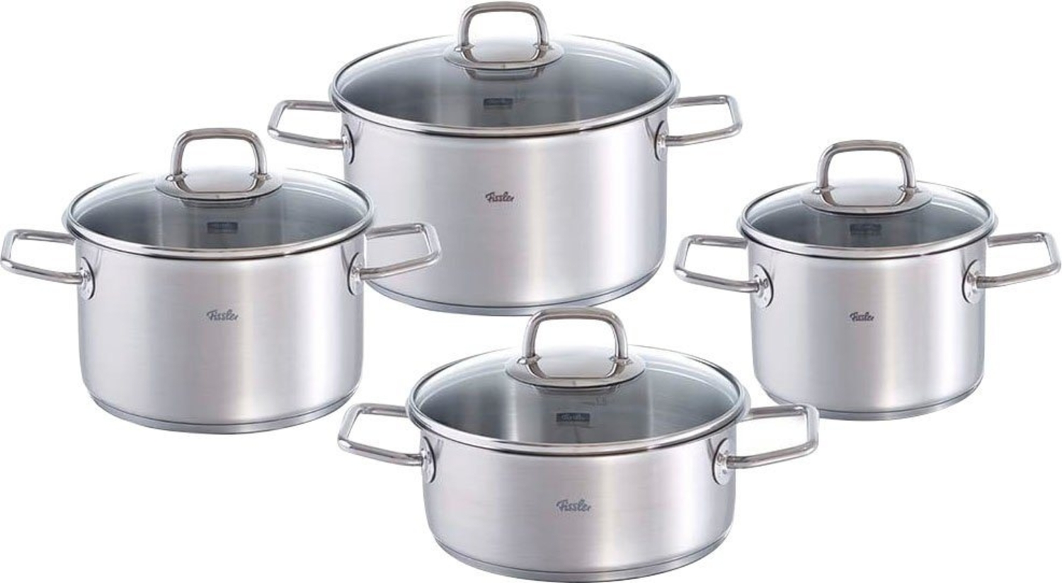 Fissler Topf-Set Viseo Topf-Set, Edelstahl 18/10 (Set, 8-tlg, 1x Bratentopf 20 cm, je 1x Kochtopf 16/20/24 cm), Induktionsgeeignet, Mess-Skala, Made in Germany Bild 1