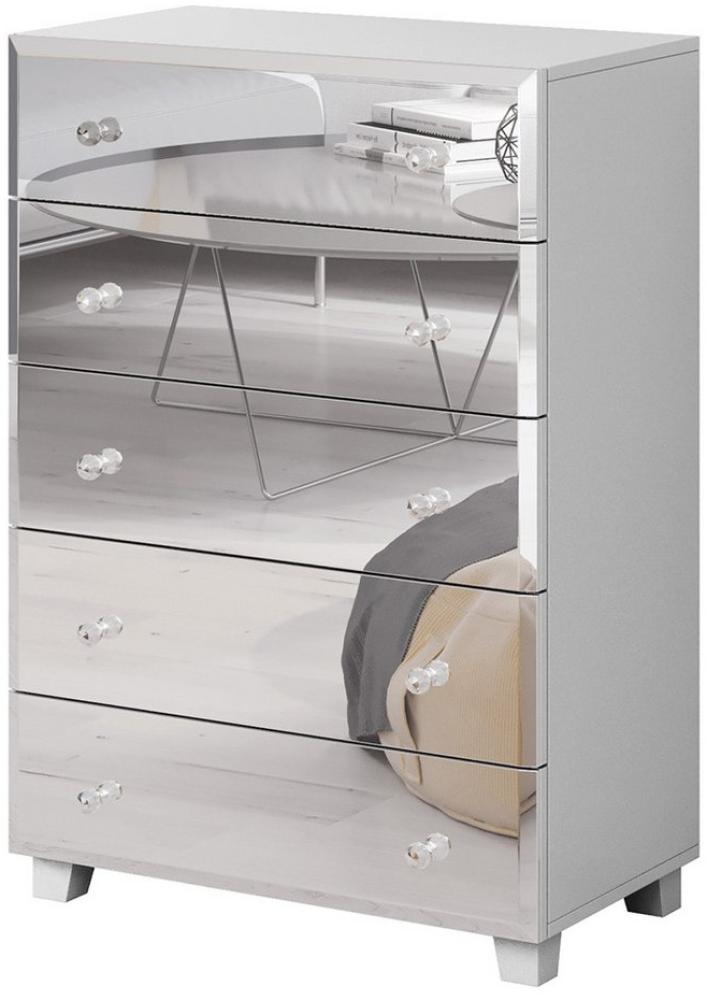 Highboard Kommode mit Spiegel Fronten BUCCERI-83 weiß, mit 5 Schubkästen, B/H/T: ca. 72/106/45 cm Bild 1