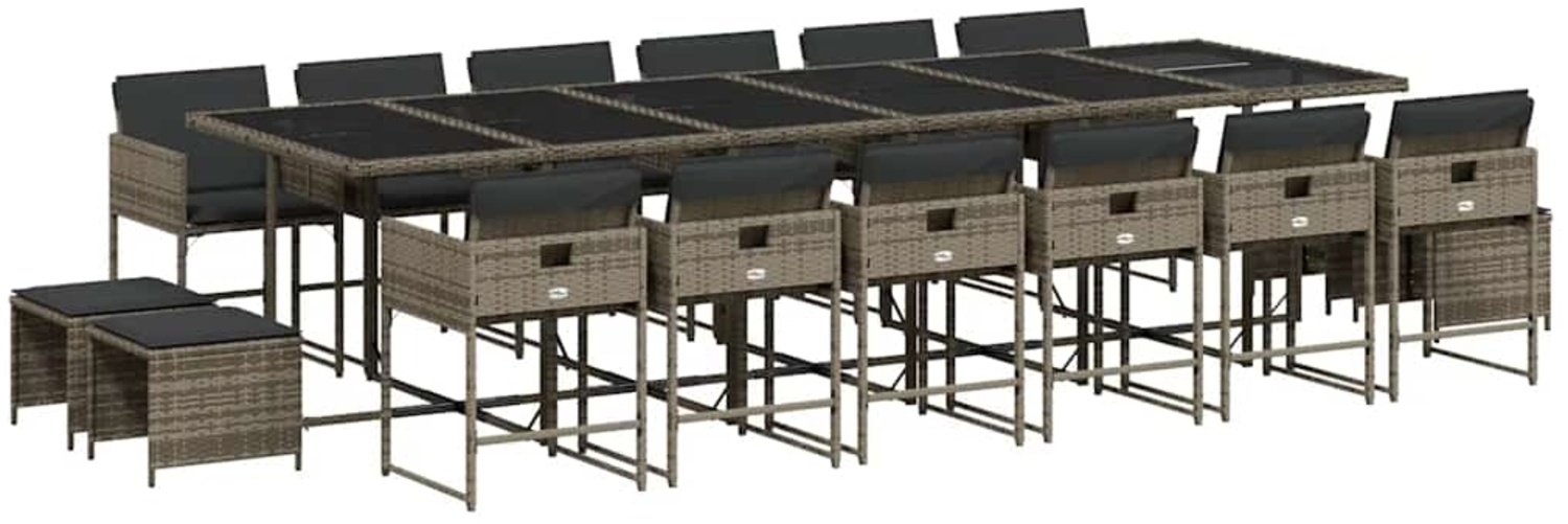vidaXL 17-tlg. Garten-Essgruppe mit Kissen Grau Poly Rattan 3211364 Bild 1