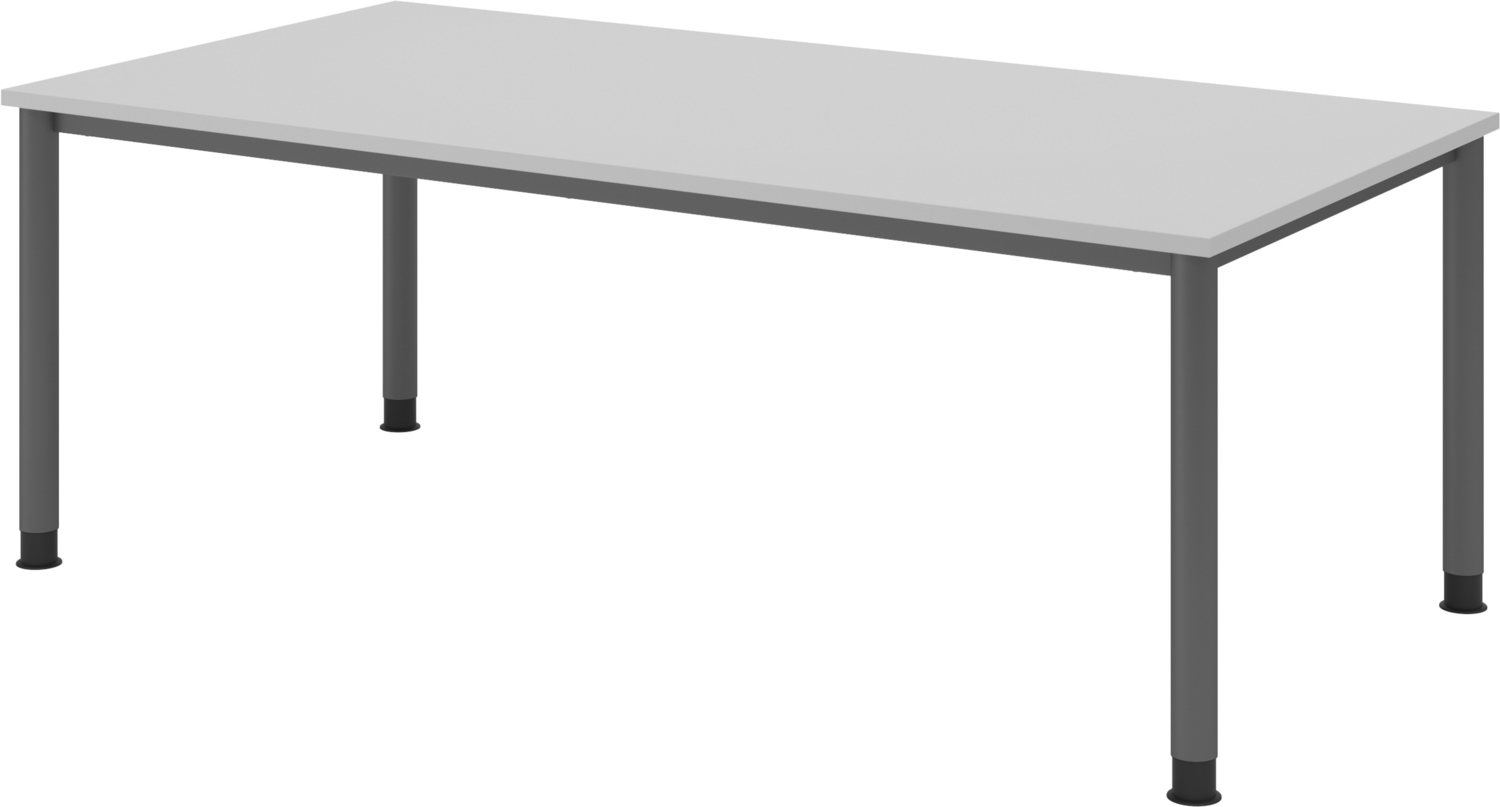 bümö höhenverstellbarer Schreibtisch H-Serie 200x100 cm in grau, Gestell in Graphit - PC Tisch für's Büro manuell höhenverstellbar, Computertisch verstellbar, HS-2E-5-G Bild 1