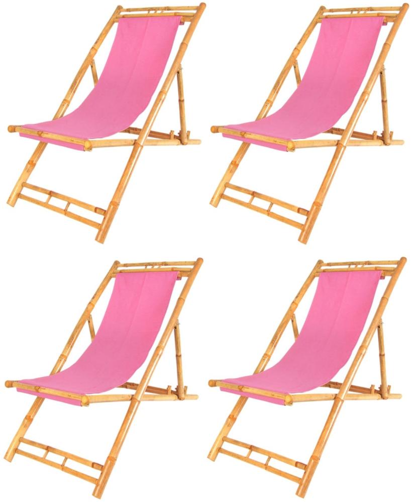 4x Bambus Relax Liegestuhl Pink Strandstuhl Terrassenliege Gartenstuhl 60x135cm Bild 1