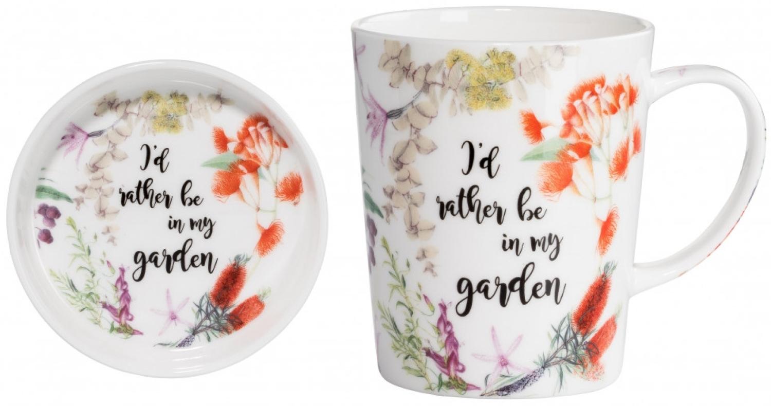 Maxwell & Williams Royal Botanic Garden Becher mit Untersetzer Rather Be, Geschenkbox, Bone China Porzellan, DX0318 Bild 1