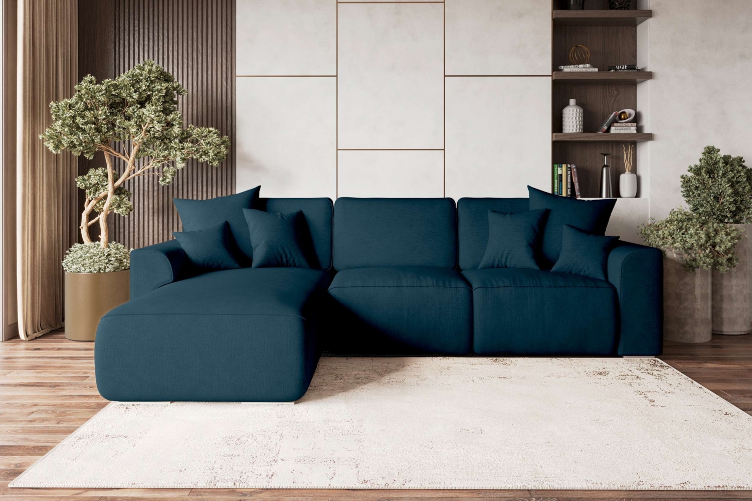 99rooms Gusto Ecksofa Velours MONOLITH Dunkelblau Links ohne Schlaffunktion Bild 1