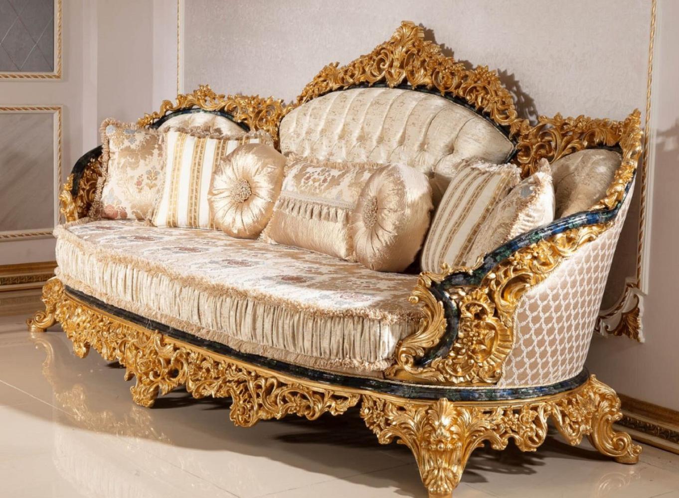 Casa Padrino Luxus Barock Sofa Gold / Mehrfarbig / Blau / Gold - Prunkvolles Wohnzimmer Sofa mit elegantem Muster - Barock Wohnzimmer Möbel - Edel & Prunkvoll Bild 1