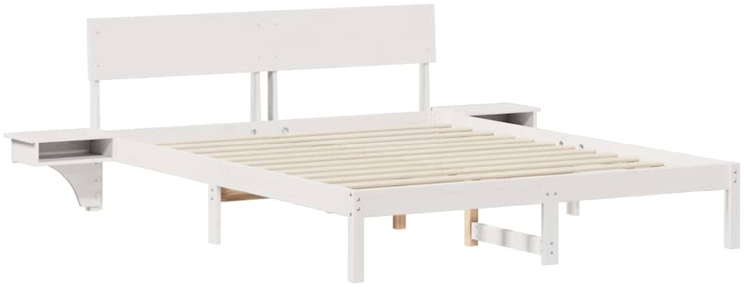 vidaXL Bettrahmen mit Kopfteil Weiß 160 x 200 cm Massives Kiefernholz 873440 Bild 1