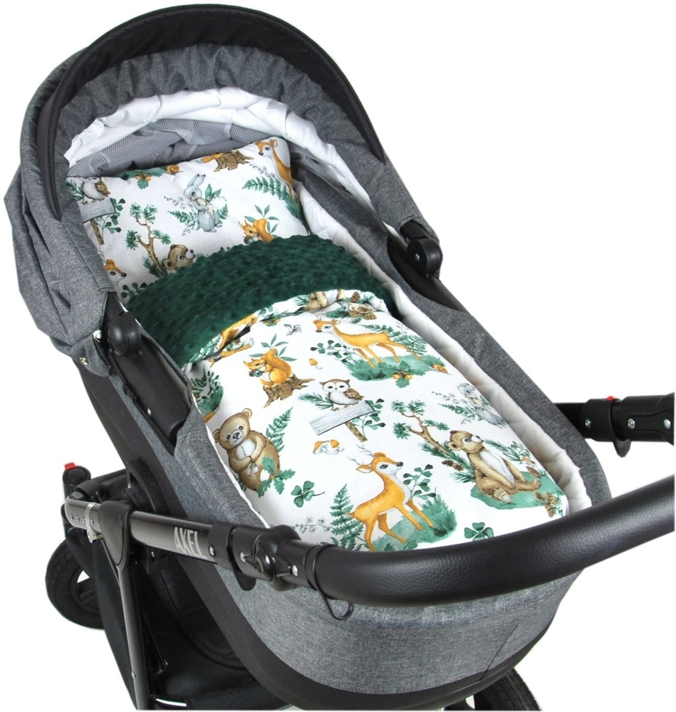 Kinderdecke BABYLUX Babydecke MINKY 2Set Kuscheldecke Decke 75 x 60cm Kinderwagen, BabyLux, MP123 - Grün + Wald Tiere Bild 1