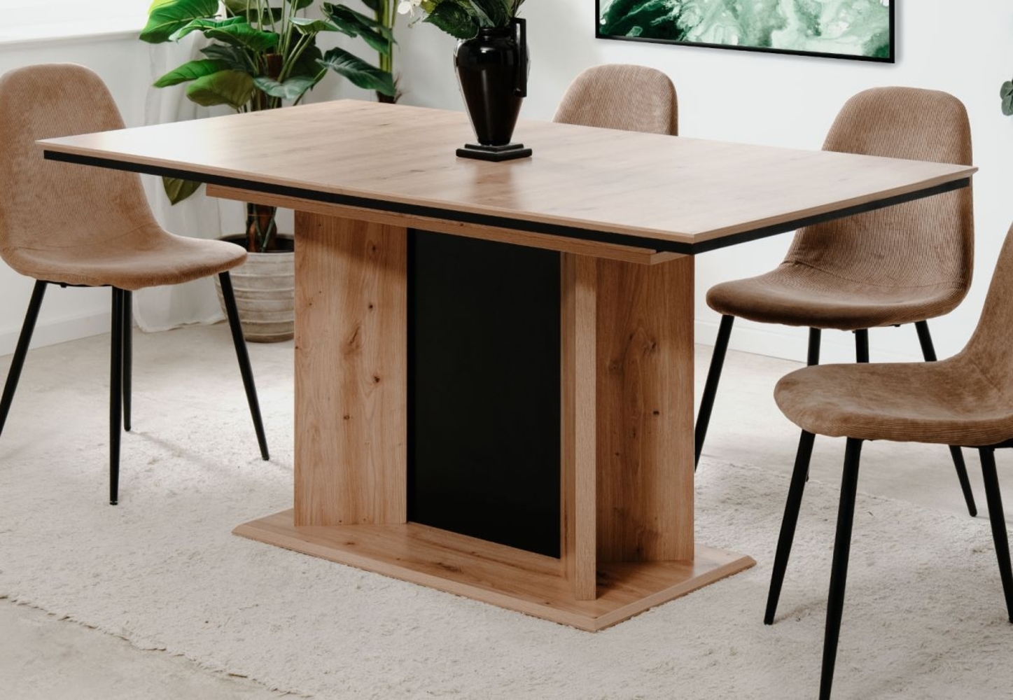 Esstisch Varese in Eiche und schwarz ausziehbar 160 - 200 x 90 cm Bild 1