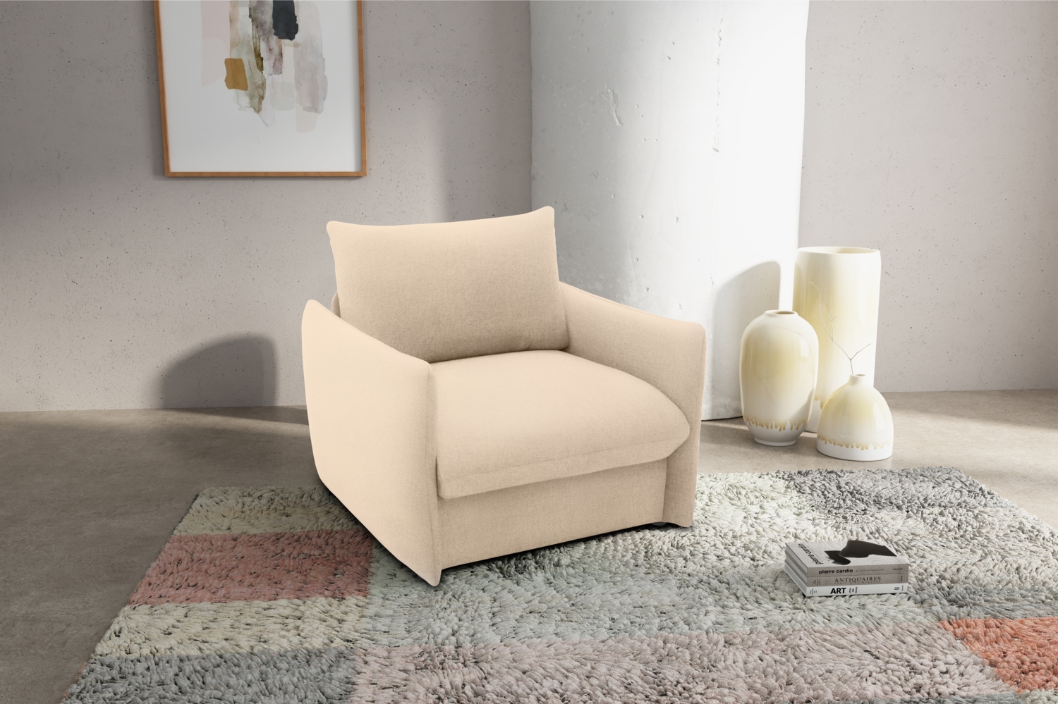DOMO. collection Sessel 700023, Polstersessel, Schlaffunktion, Federkern, Füße mit Filzgleitern, Armsessel, Cocktailsessel, Loungesessel, 105 x 100 x 95 (BxTxH), beige Bild 1