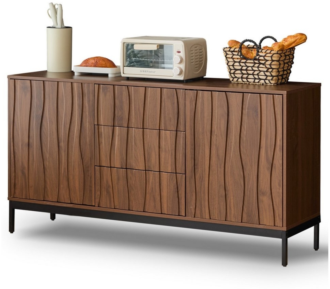 OKWISH Sideboard multifunktional als TV-Ständer, Buffet oder Kaffeebar (Kommode, Anrichte, Wohnzimmerschrank, Aufbewahrungsschrank, 1 St, 3 Schubladen, 2 Türen), verstellbare Regale,geräuscharme Schubladen, multifunktionale Nutzung Bild 1