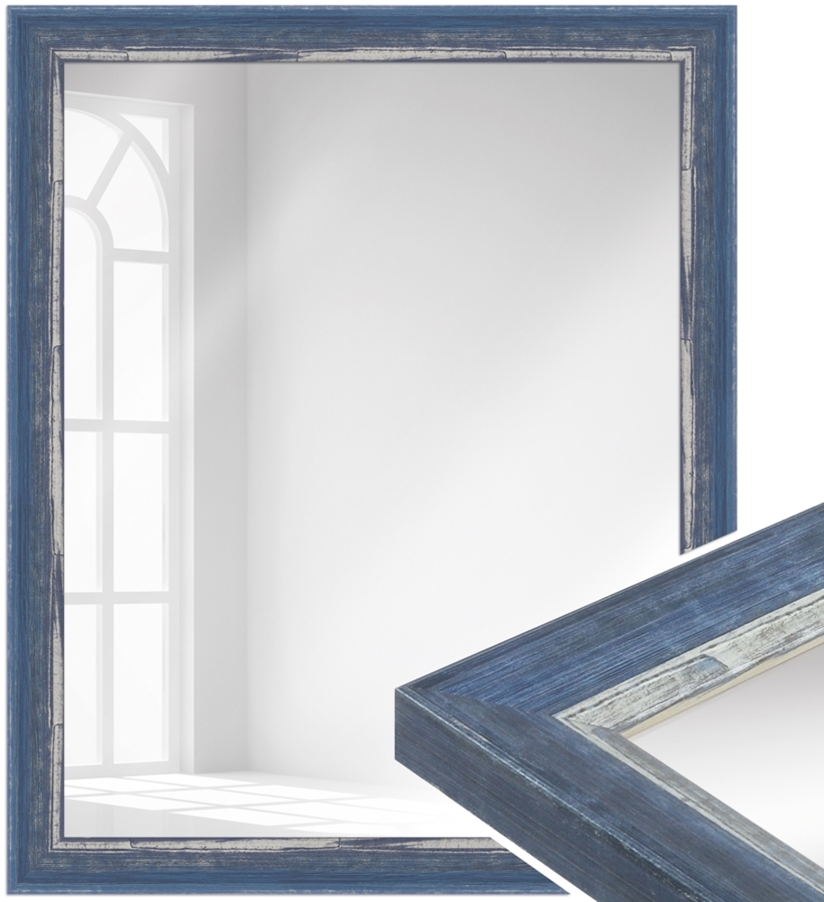 WANDStyle Wandspiegel H640 aus Massivholz in Blau 76 x 106 cm im Stil Shabby-Chic Bild 1