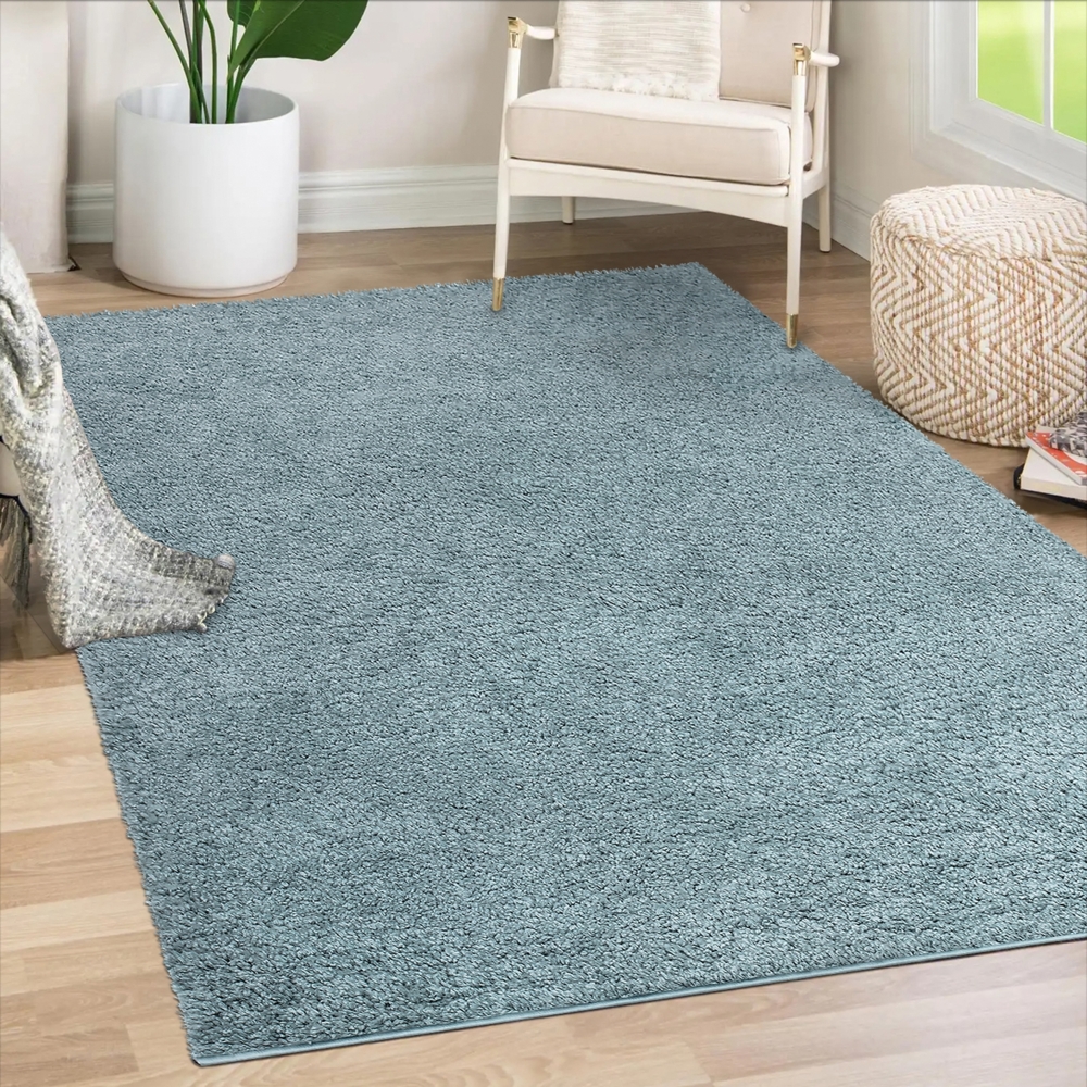 Teppich Läufer Hochflor Shaggy - 60x110cm Läufer - Türkis Einfarbig Wohnzimmer Uni Flauschig Modern Boho Deko Teppiche Weich Schlafzimmer Bild 1