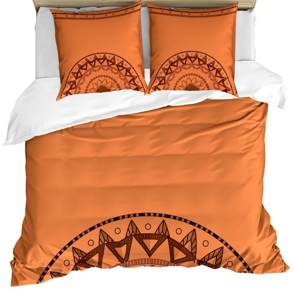 Abakuhaus Bettwäsche Milbensicher Allergiker geeignet mit Kissenbezügen, Microfaser, Orange Mandala Bohemic Linie Kunst Bild 1