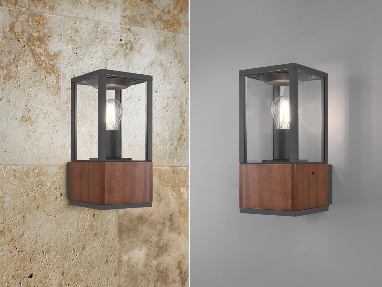 LED Außenwandleuchte eckig aus Naturholz mit Aluminium in Anthrazit Bild 1