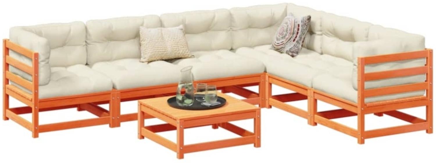 vidaXL 7-tlg. Garten-Sofagarnitur mit Kissen Wachsbraun Kiefernholz 3299468 Bild 1