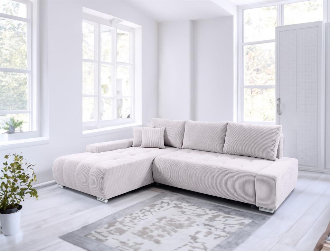 Ecksofa Sofa mit Schlaffunktion VOGAR Stoff Poso Altweiß Ottomane Links Bild 1