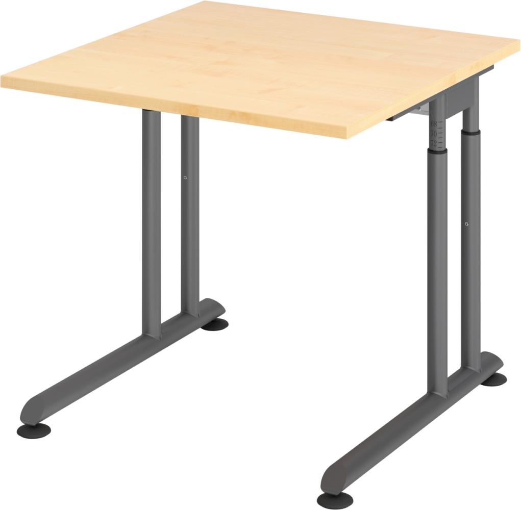 bümö höhenverstellbarer Schreibtisch Z-Serie 80x80 cm in Ahorn, Gestell in Graphit - PC Tisch klein für's Büro manuell höhenverstellbar, Computertisch verstellbar, ZS-08-3-G Bild 1