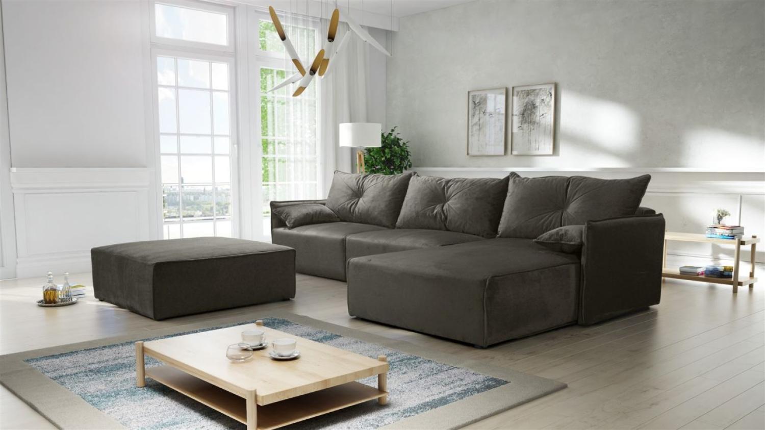 Ecksofa mit Schlaffunktion HUNTER in Royal Dunkelgrau Ottomane Rechts inkl. Hocker Bild 1